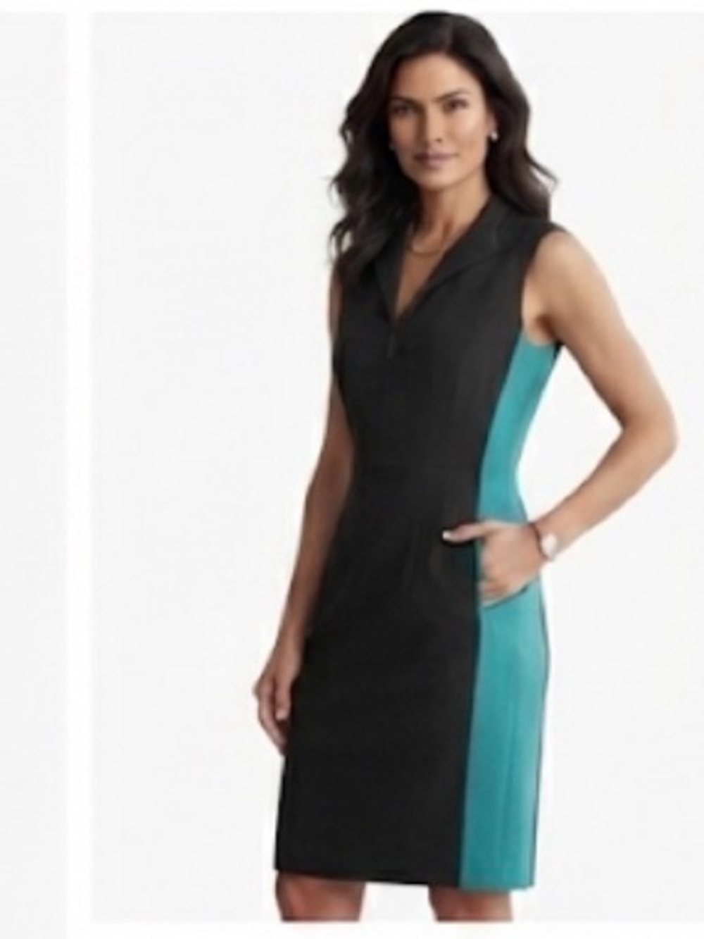 Lafayette 148 New York Black & Teal Colorblock Shift Dress Size 14